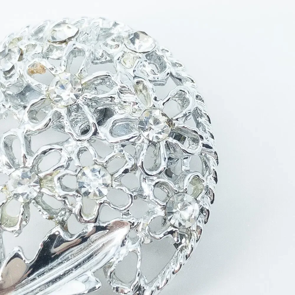 Silver Rhinestone Floral Bouquet Brooch